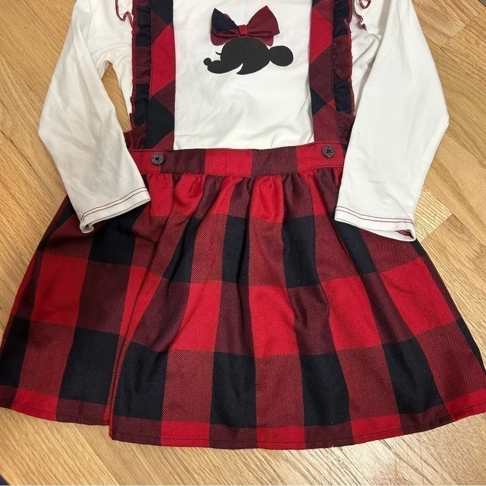 Disney Pippa & Julie Minnie Mouse Dress 4T Plaid Black Red Long Sleeve Overall